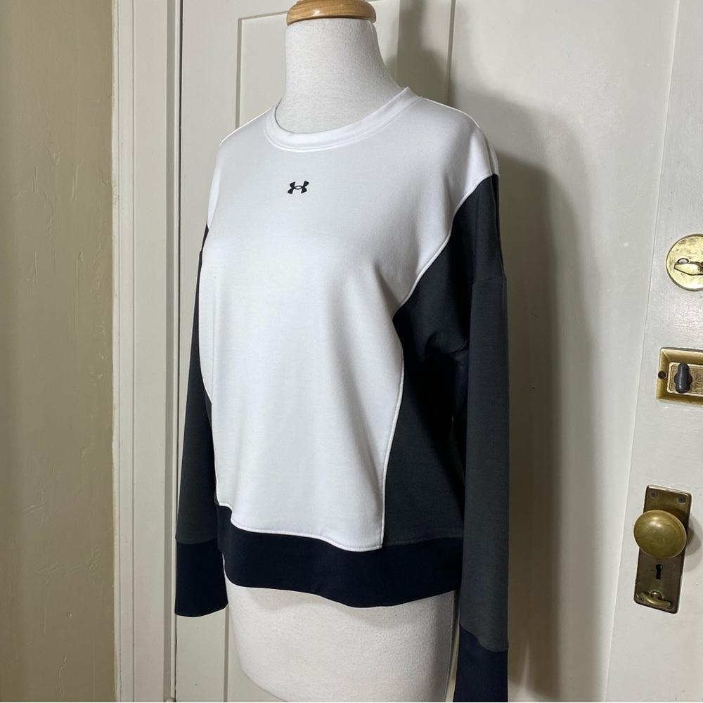 UA Under Armour Rival Terry Crewneck Pullover Sweatshirt White Gray Colorblock S